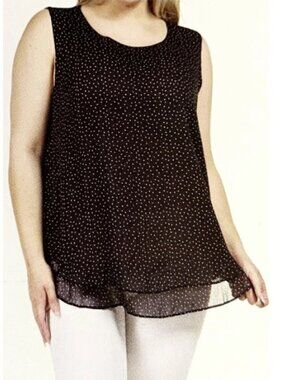 Cristina B Top New Polka-dot Layered Sheer Overlay Tank Top Black And White XL